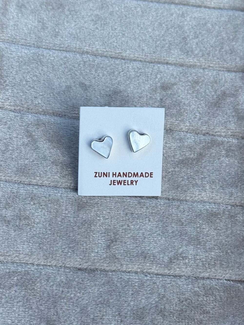 Zuni Handmade Sterling Silver Mother of Pearl Heart Stud Earrings